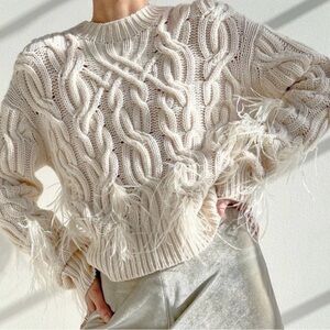 Vince Cashmere & Ostrich Feather Sweater NEW NWT wool & cashmere cable knit